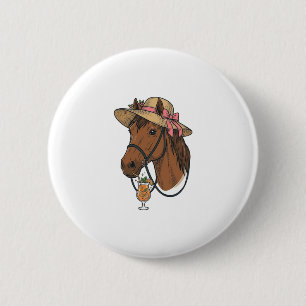 Badge Rond 5 Cm Illustration de chapeau d'été cocktail cheval vint