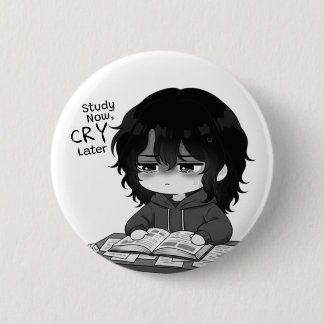 Badge Rond 5 Cm Illustration de Chibi Étudiant Relatable Étudier M