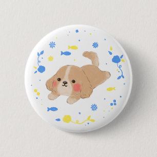 Badge Rond 5 Cm Illustration de chiot joyeux