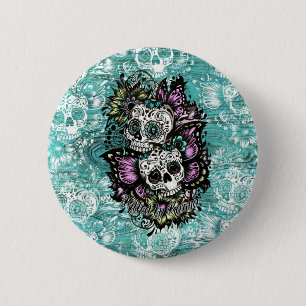 Badge Rond 5 Cm Illustration de crânes de sucre de papillon dans