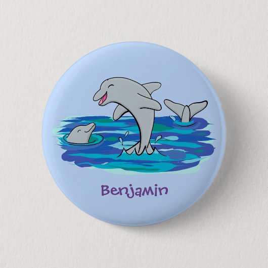Badge Rond 5 Cm Illustration de dauphins heureux adorables (Devant)
