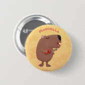Badge Rond 5 Cm Illustration de dessin animé de capybara ukulele (Devant & derrière)