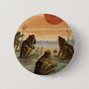 Badge Rond 5 Cm Illustration de grenouilles sur nénuphars sous la