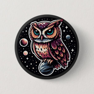 Badge Rond 5 Cm Illustration de la Chouette cosmique - hibou, espa