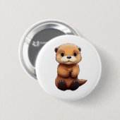 Badge Rond 5 Cm Illustration de la loutre de dessin (Devant & derrière)