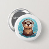 Badge Rond 5 Cm Illustration de la loutre de dessin (Devant & derrière)