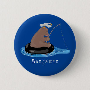 Badge Rond 5 Cm Illustration de la pêche de l'ourson mou