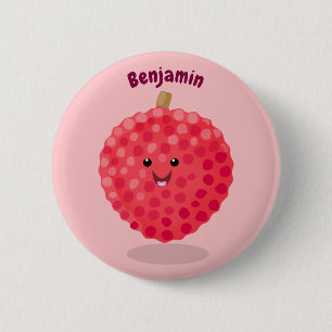 Badge Rond 5 Cm Illustration de litchee rose mignon