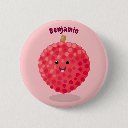 Badge Rond 5 Cm Illustration de litchee rose mignon (Devant)