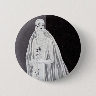 Badge Rond 5 Cm Illustration de mariée Flapper Art Déco élégante