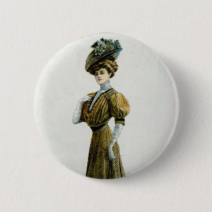Badge Rond 5 Cm Illustration de mode vintage Dame dans le Casquett