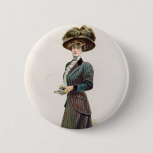 Badge Rond 5 Cm Illustration De Mode vintage Dame Tenant Un Livre