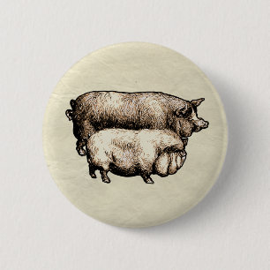 Badge Rond 5 Cm Illustration de porc de ferme vintage campagne ant