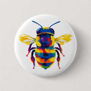 Badge Rond 5 Cm Illustration de portrait d'abeille Peinture à l'aq