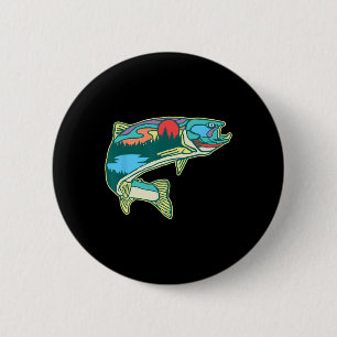 Badge Rond 5 Cm Illustration de truite naturelle Pêche à la mouche