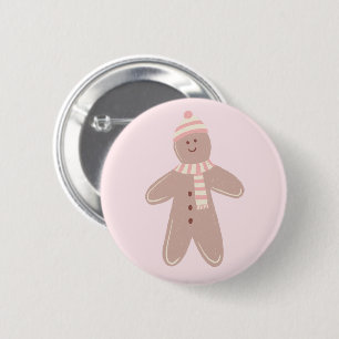 Badge Rond 5 Cm Illustration d'homme en pain d'épice rose mignon