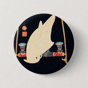 Badge Rond 5 Cm Illustration d'Ito Jakuchu sur Macaw blanc