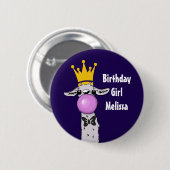 Badge Rond 5 Cm Illustration drôle Llama fille d'anniversaire (Devant & derrière)