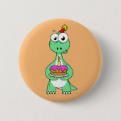 Badge Rond 5 Cm Illustration Du Brontosaurus Avec Gâteau D'Anniver (Devant)