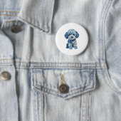 Badge Rond 5 Cm Illustration du chien de la patchwork Denim mignon (En situation)