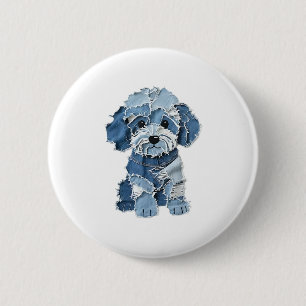 Badge Rond 5 Cm Illustration du chien de la patchwork Denim mignon