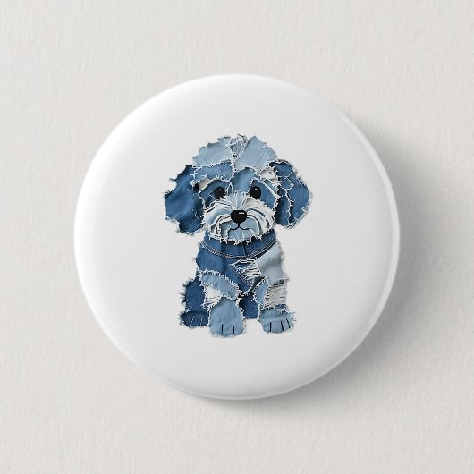 Badge Rond 5 Cm Illustration du chien de la patchwork Denim mignon (Devant)