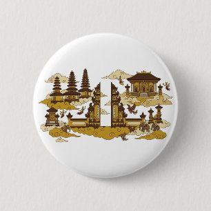 Badge Rond 5 Cm Illustration du temple sacré de Bali Kahyangan Hea