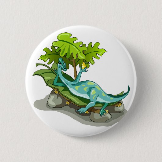 Badge Rond 5 Cm Illustration D'Un Bain De Soleil Iguanodon. (Devant)