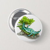 Badge Rond 5 Cm Illustration D'Un Bain De Soleil Iguanodon. (Devant & derrière)