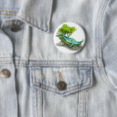 Badge Rond 5 Cm Illustration D'Un Bain De Soleil Iguanodon. (En situation)