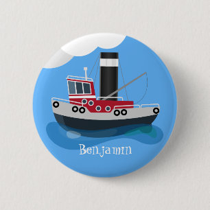 Badge Rond 5 Cm Illustration d'un bateau à chalutier mignon