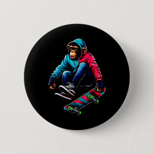 Badge Rond 5 Cm Illustration d'un chimpanzé funky cool en skateboa