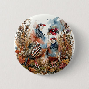 Badge Rond 5 Cm Illustration d'un couple de perdrix rouges