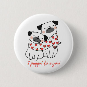 Badge Rond 5 Cm Illustration d'un couple de Pug mignon avec des cœ