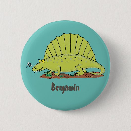 Badge Rond 5 Cm Illustration d'un dimétrodon vert mignon (Devant)
