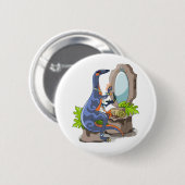 Badge Rond 5 Cm Illustration D'Un Iguanodon Mettant Sur Le Maquill (Devant & derrière)