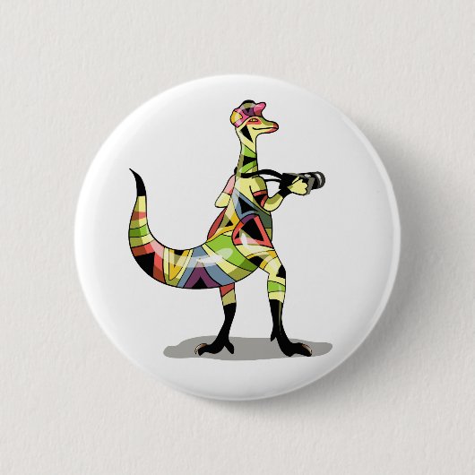 Badge Rond 5 Cm Illustration D'Un Photographe Iguanodon. (Devant)