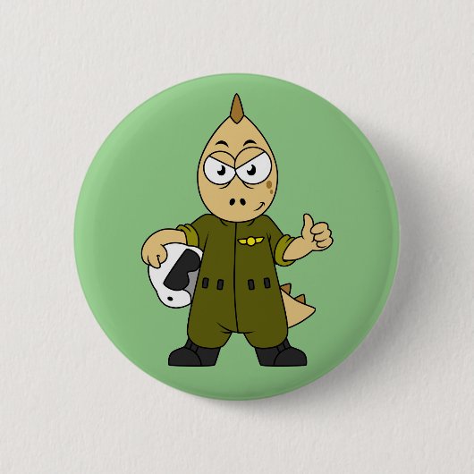 Badge Rond 5 Cm Illustration D'Un Pilote À Jet Allosaurus. (Devant)