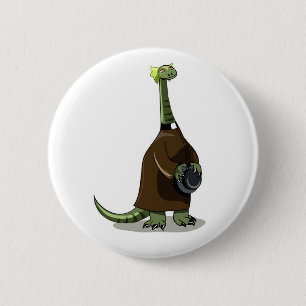 Badge Rond 5 Cm Illustration D'Un Plateosaure Habillé Comme Prêtre