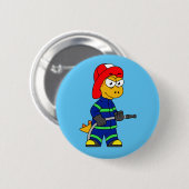 Badge Rond 5 Cm Illustration D'Un Pompier Tyrannosaurus Rex. (Devant & derrière)