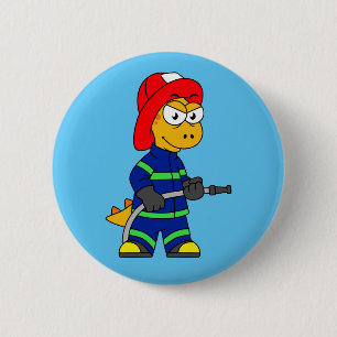 Badge Rond 5 Cm Illustration D'Un Pompier Tyrannosaurus Rex.