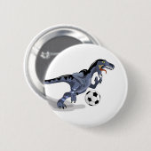 Badge Rond 5 Cm Illustration D'Un Raptor Dinosaure Jouant Au Footb (Devant & derrière)