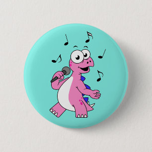 Badge Rond 5 Cm Illustration D'Un Stegosaurus Chantant.