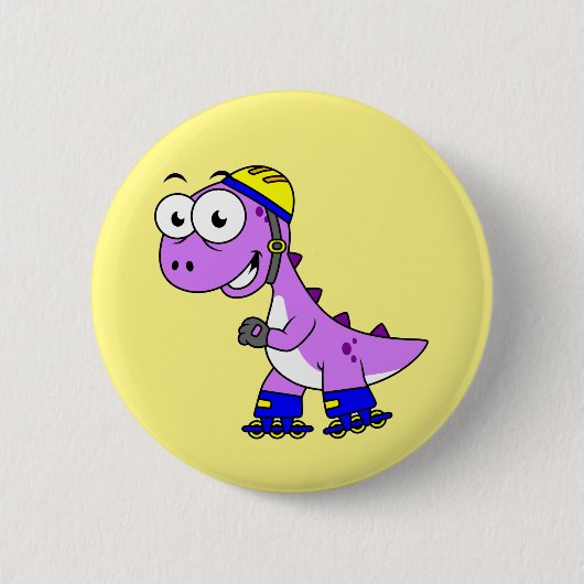 Badge Rond 5 Cm Illustration D'Un Tyrannosaurus Rex De Patinage. (Devant)