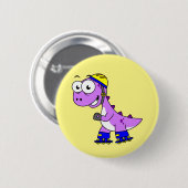 Badge Rond 5 Cm Illustration D'Un Tyrannosaurus Rex De Patinage. (Devant & derrière)