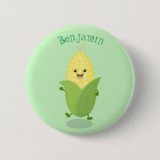 Badge Rond 5 Cm Illustration d'une caricature de maïs joyeux (Devant)
