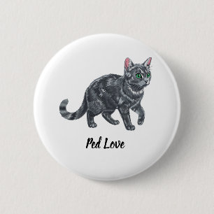 Badge Rond 5 Cm Illustration majestueuse de chat tigré gris aux ye