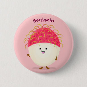 Badge Rond 5 Cm Illustration mignon du ramboutan rose