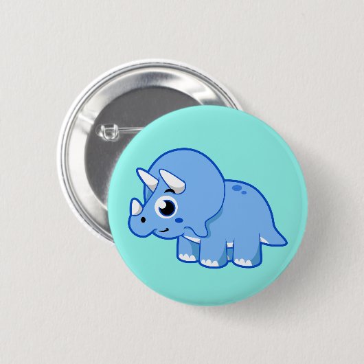 Badge Rond 5 Cm Illustration Mignonne D'Un Dinosaure Tricératops. (Devant & derrière)