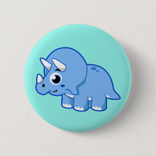 Badge Rond 5 Cm Illustration Mignonne D'Un Dinosaure Tricératops.